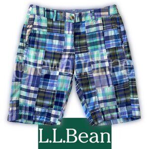 LL Bean Madras Shorts NEW 10-inch inseam Alpine Blue Bermuda